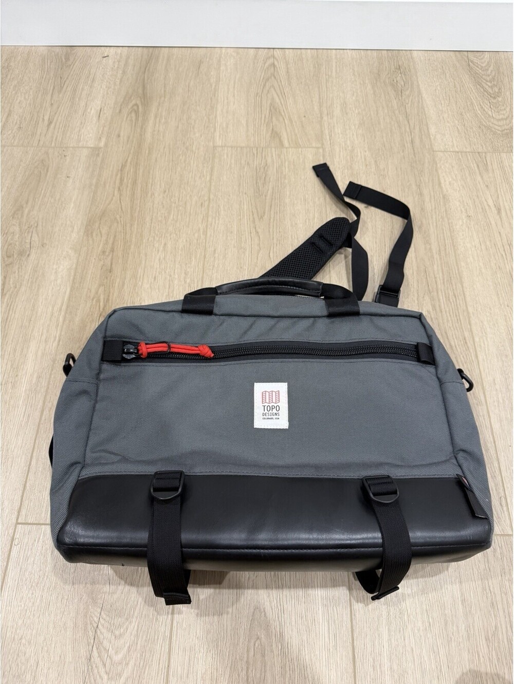 Topo Designs Commuter Briefcase Charcoal / Black Leather 3-Way Laptop Bag